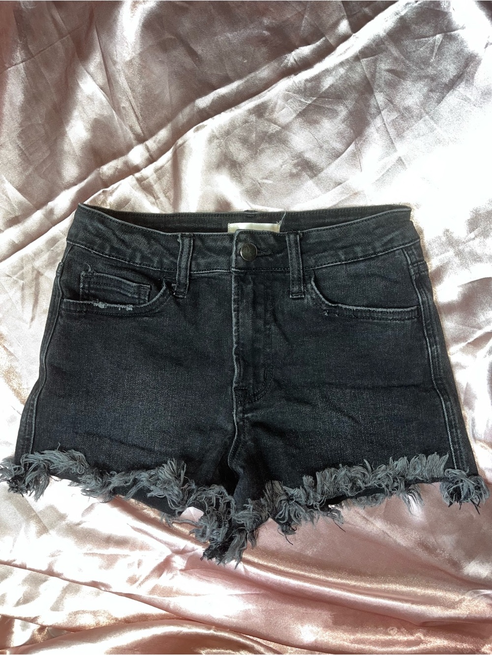 Altar'd State Washed Black Frayed Hem Denim Shorts